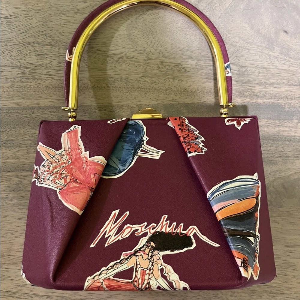 Moschino Burgundy Mini Bag with Gold Accents